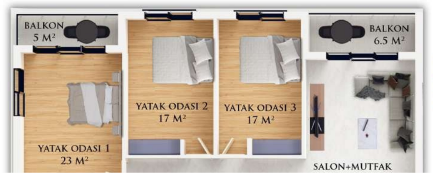 3+1 130 m² daire planı